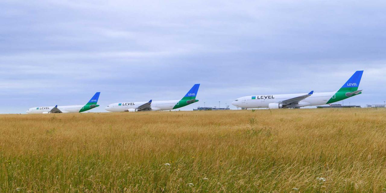 Parked Airbus of the low cost airline Level Europe