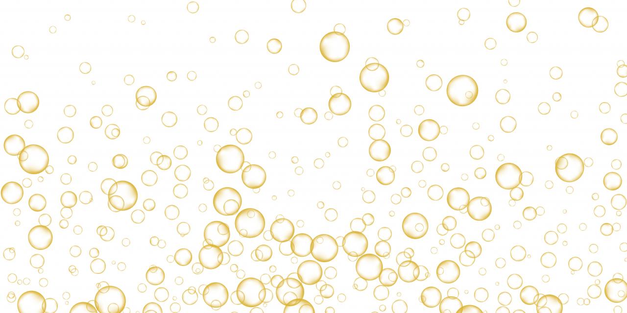 Goldene Schaumblasen, weißer Hintergrund
