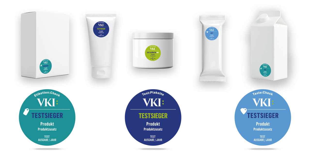 Übersicht VKI-Plaketten mit Produkten