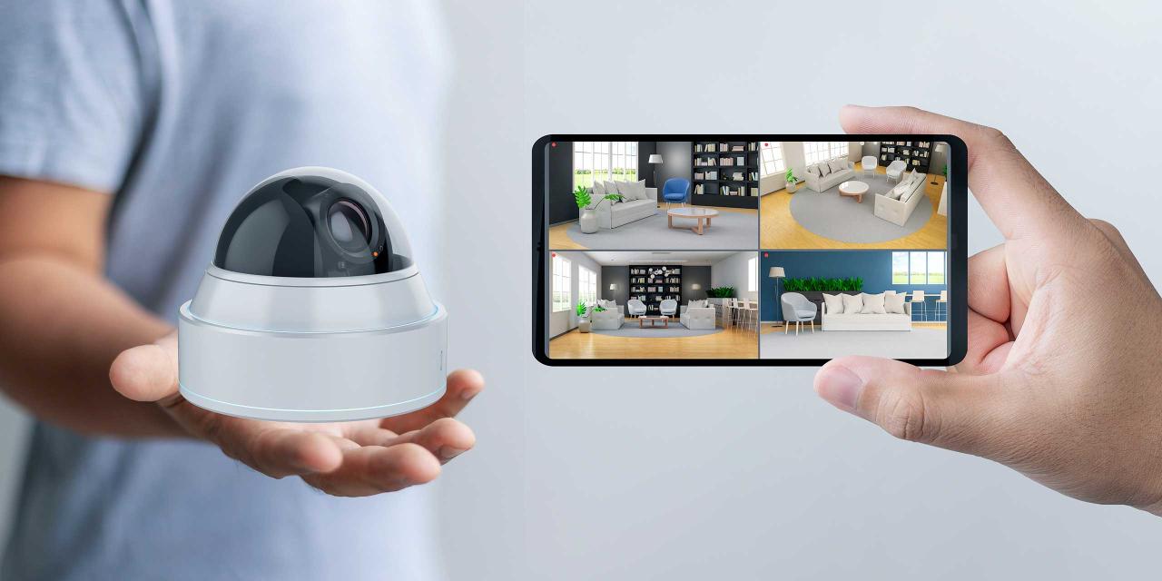 Überwachungskamera und aufgezeichnetes Video auf einem Smartphone