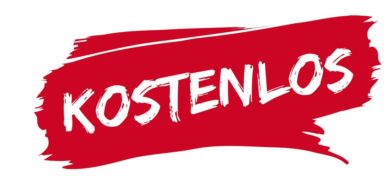 Weisser "Kostenlos"-Schriftzug auf rotem Grund