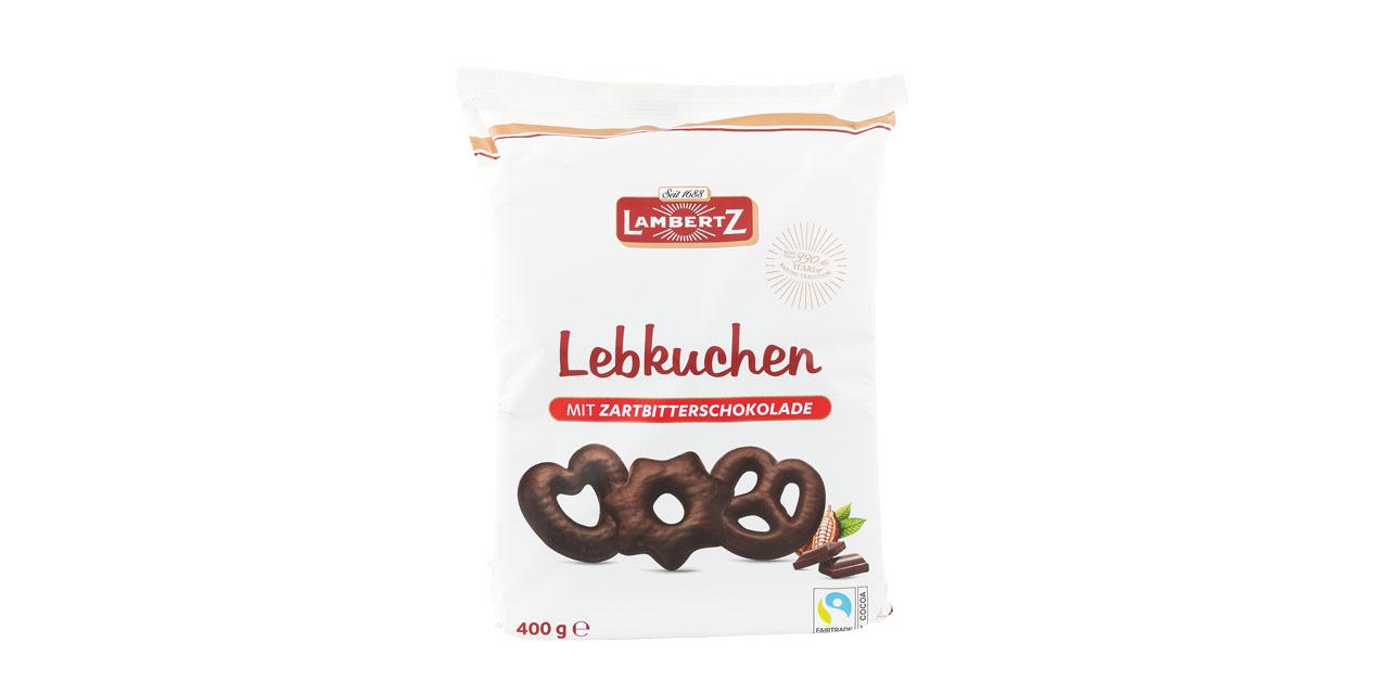 Eine Packung Lambertz Lebkuchen in weißer Verpackung und abgebildetem Lebkuchen.