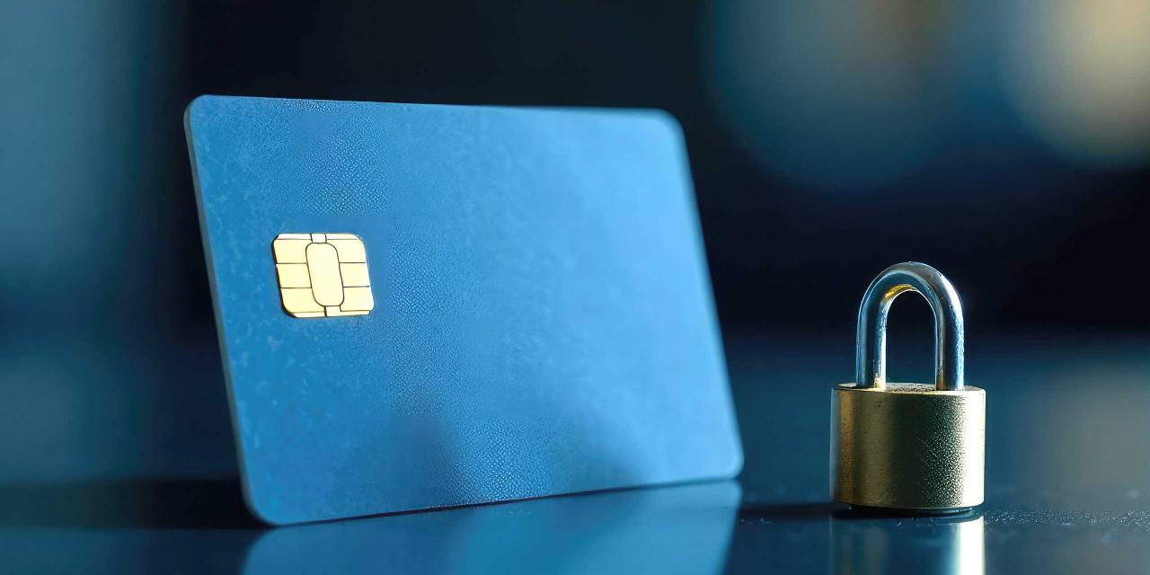 Neben einer Kredit- oder Debitkarte steht ein kleines Schloss. Das steht für Sicherheit bei Geldtransaktionen