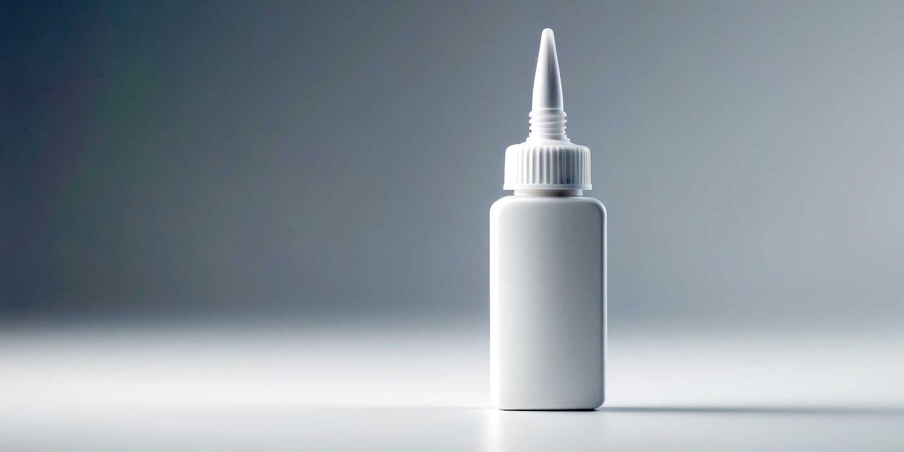 Ein weißes Fläschchen Superkleber vor neutralem Hintergrund