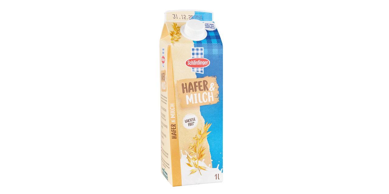 Schärdinger Hafermilch im 1 Literkarton in den Farben hellbraun und blau