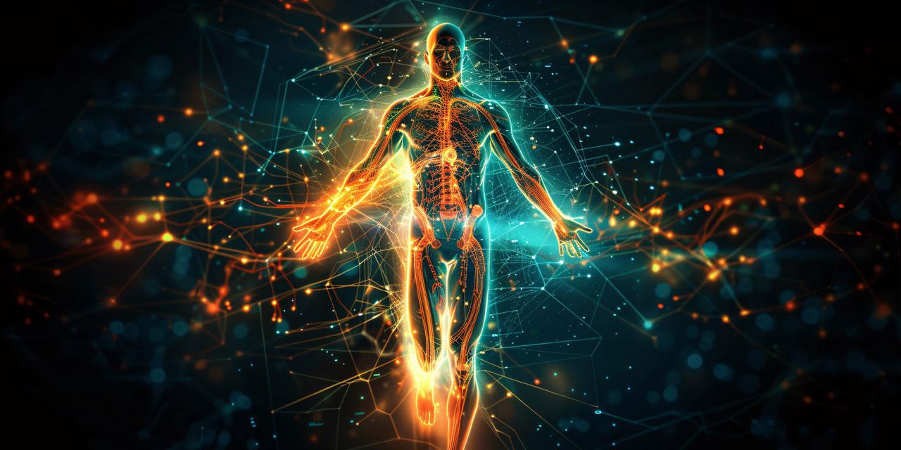 Körper Silhouette Energieströme futuristisch