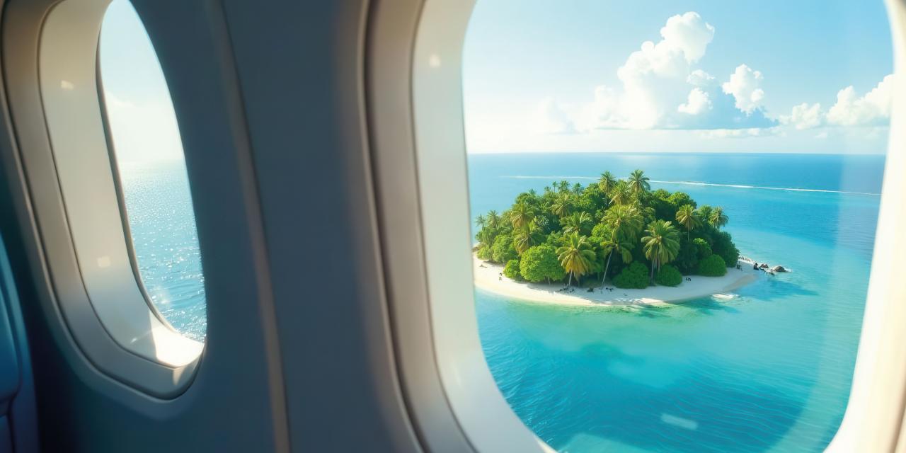Tropische Insel vom Flugzeugfenster aus fotografiert