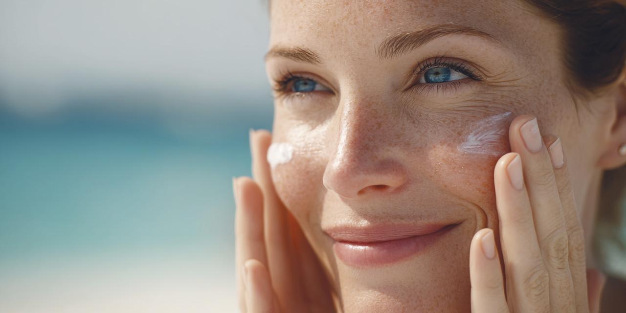 Frau Gesicht Sonnencreme Meereskulisse