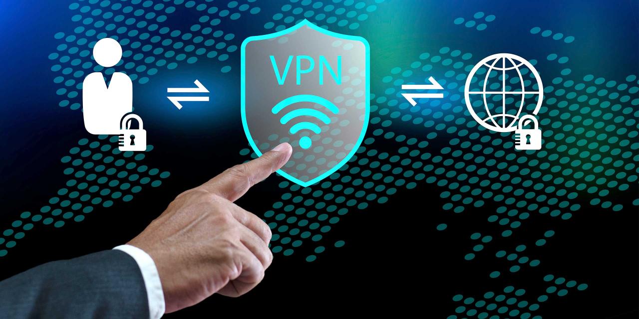 menschlicher Finger schaltet ein VPN, ein virtuelles privates Netzwerk ein