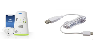 Fotos von Dräger Dreamguard 3-in-1-Babyphone und USB-C-Ladekabel