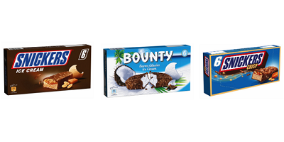 Fotos von Snickers Ice Cream, Bounty Ice Cream und Snickers Crisp Ice Cream
