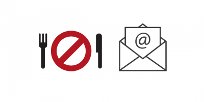 Logo des KONSUMENT Lebensmittel-Checks neben einem Piktogramm mit einem Umschlag und @.
