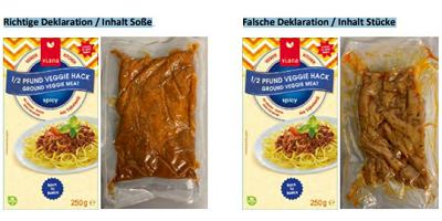 Richtig und falsch deklariertes Viana Bio ½ Pfund Veggie Hack