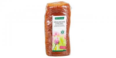 Waldland Waldviertler Graumohnstrudel: Strudel in durchsichtiger Verpackung mit Etikett.