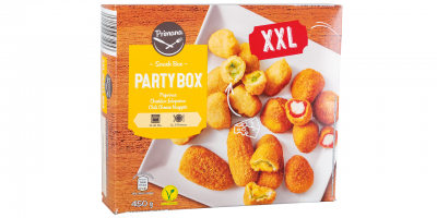 Primana Partybox: geöffnete Box mit Snacks