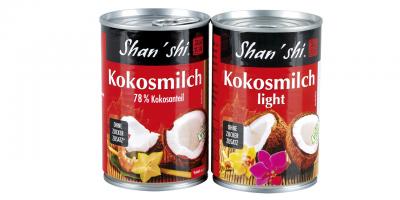 Shan'shi Kokosmilch und Kokosmilch light: Die Light-Variante hat nur halb so viel Kokosnussfruchtfleisch.
