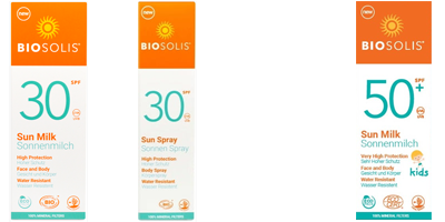 Sonnenmilch und Sonnenspray 30 & 50+ von BIOSOLIS