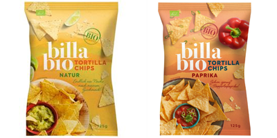 billa bio Tortilla Chips Natur und Paprika 125 g