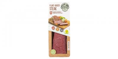 Green Mountain Plant Based Steak: Verpackung teils mit Sichtfenster, teils undurchsichtig