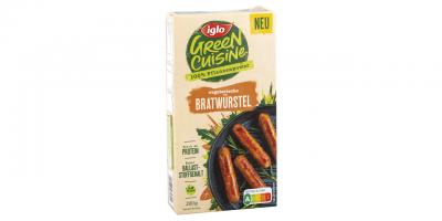 iglo Green Cuisine vegetarische Bratwürstel: Verpackung von vorne mit 4 Würstchen