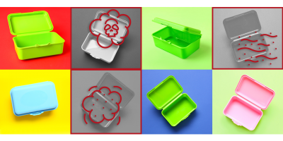 Schadstoffe in Produkten: 8 Jausenboxenin grün, grau, rosa.