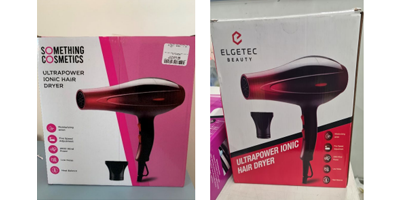 Zwei Kartonverpackungen von Haarföhns
