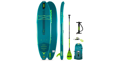 SUP-Board in 3 Ansichten mit Zubehör