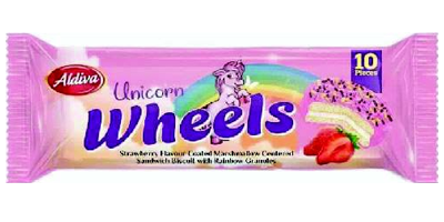 Rosa verpackter Riegel mit Aufschrift Unicorn Wheels