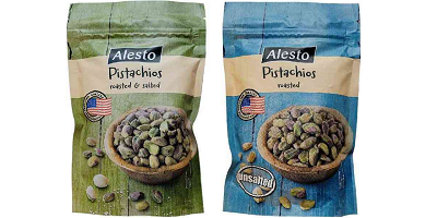Zwei Pistazien-Packungen, einmal "roasted", einmal "roasted & salted"