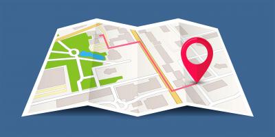 Illustration eines Stadtplans: Er zeigt den Weg durch die Stadt und ein neues Endziel - ein Symbol für Übersiedlung und Adresse