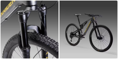 Links die obere Federgabel, rechts das gesamte Mountainbike