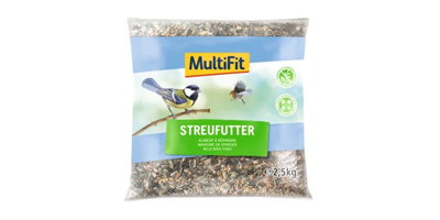 Streu-Vogelfutter in Plastiksack mit abgebildeter Kohlmeise