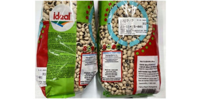 2 rot-grün bedruckte Klarsichtpackungen Schwarzaugenbohnen
