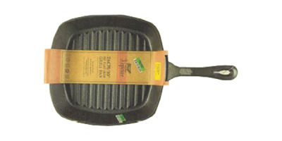 Quadratische Grillpfanne von oben mit Banderole