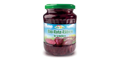 Glas mit roten Rüben, grüner Deckel