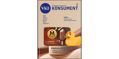 Der Cover von KONSUMENT 12/2025 zeigt das Eskimo-Magnum-Mandel. Es geht um Shrinkflation