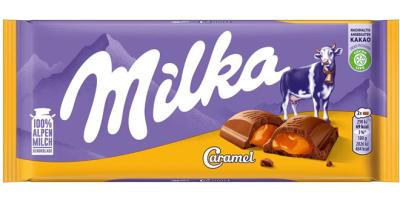 Eine typische Milka-Schokoladentafel in Lila mit weißer Schrift