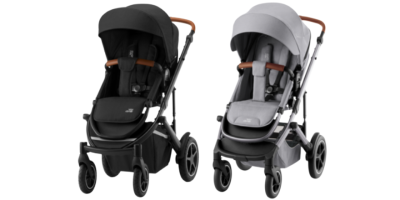 ein dunkler und ein heller Kinderwagen
