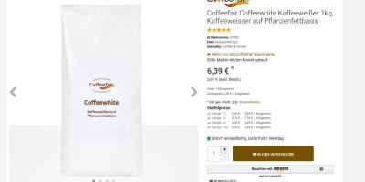 Re-Check Coffeefair Coffeewhite: Name korrigiert, Amazon wirbt weiter mit „vegan" 