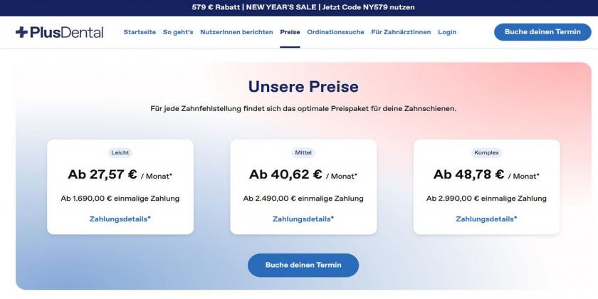 Screenshot: Preise PlusDental