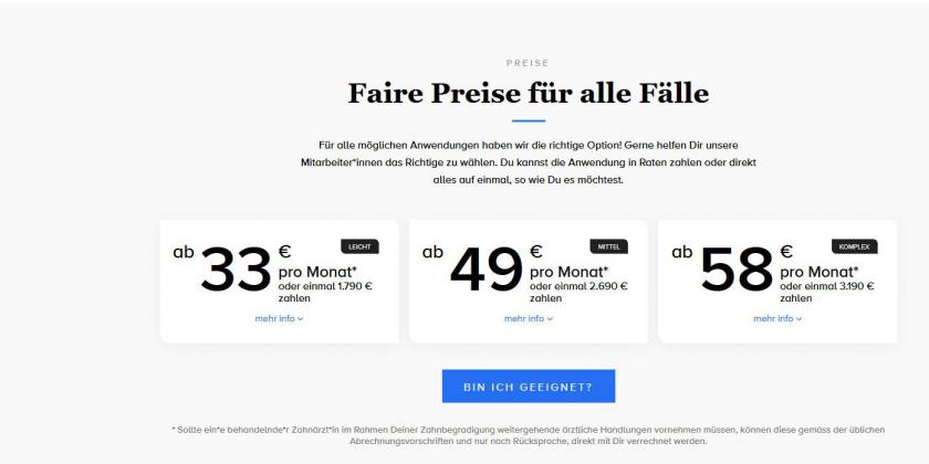 Screenshot: Preise DrSmile