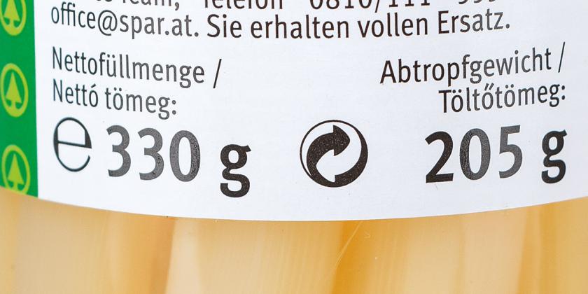 Gewichtsangabe am Etikett