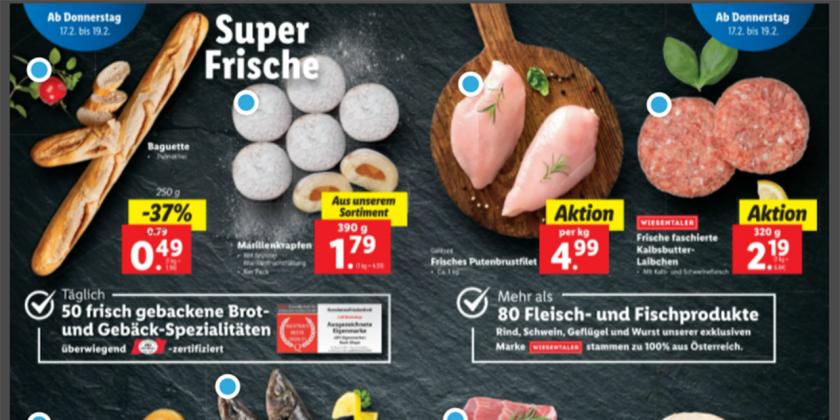 Lidl Kalbsbutterschnitzerl: Werbeprospekt mit den Schnitzerl ganz rechts