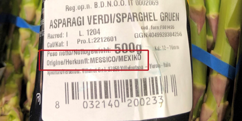Spargel aus Mexiko: Etikett mit Herkunft