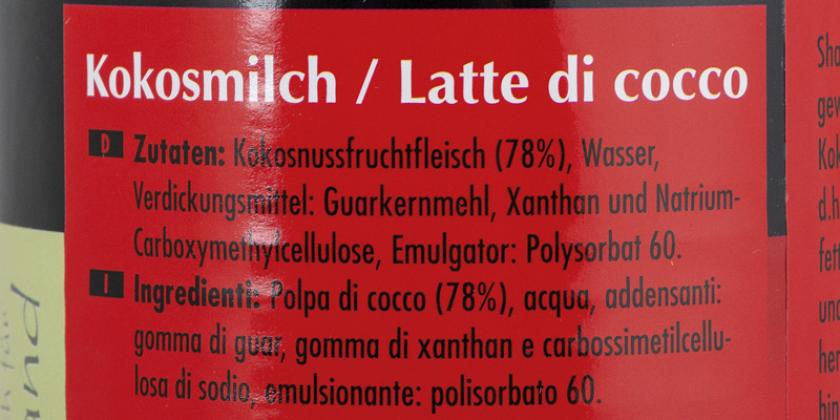 Shan'shi Kokosmilch: Zutatenliste