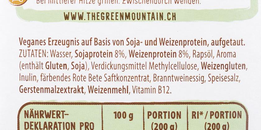 Green Mountain Plant Based Steak: Nährwerte