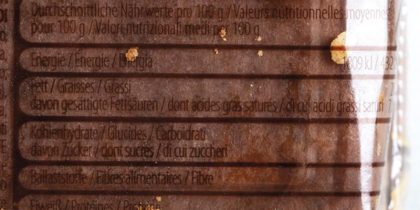 Ölz Linzer Schnitte: braune Schrift auf braunem Hintergrund