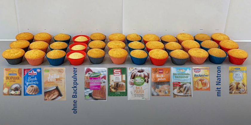 12 verschiedene Muffins mit dem verwendeten Backpulver im Vergleich