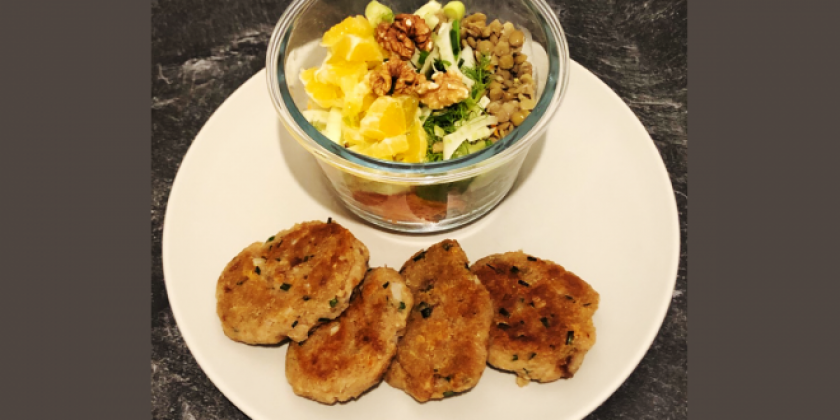 Brot-Laibchen mit Fenchel-Linsen-Orangensalat