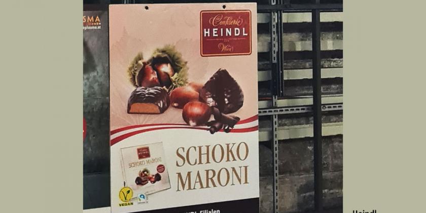 Werbeanzeige Wiener Linien Karlsplatz Heindl Schokomaroni